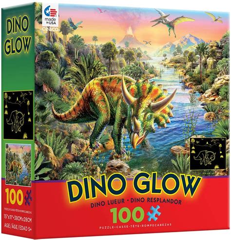 Ceaco - Dino Glow in The Dark Dino Party Jigsaw Puzzle (100 Pieces) | I Love Puzzles