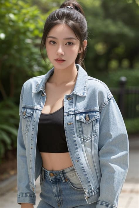 Denim Jacket Standing Waist Shot AI Porn