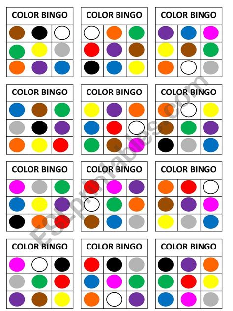 Color Bingo Cards Printable