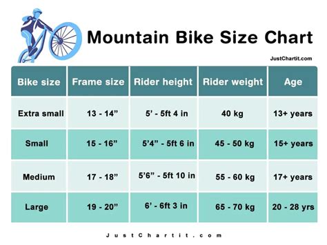 Mountain Bike Size Chart by Age, Height & Weight