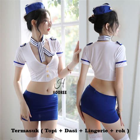 Jual Lingerie Sexy Hot Cosplay Costume Pramugari Mini Kemeja Set Premium Shopee Indonesia
