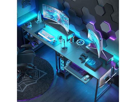 Bestier L Shaped Gaming Desk With Led Light 95 2 Inch Computer Corner