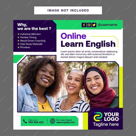 Un anuncio de plantilla de redes sociales para aprender inglés en línea