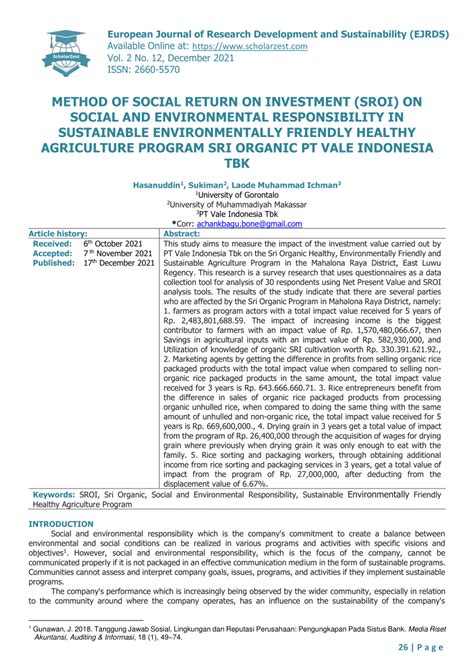 Pdf Method Of Social Return On Investment Sroi On Social And