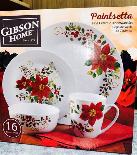 Gibson Home Magic Poinsettia Holiday Dinnerware 16 Pieces Set Furniture And Home Living