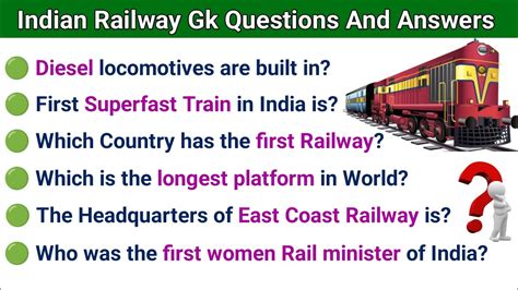 Indian Railway Gk Questions And Answers Railway Gk RRB General