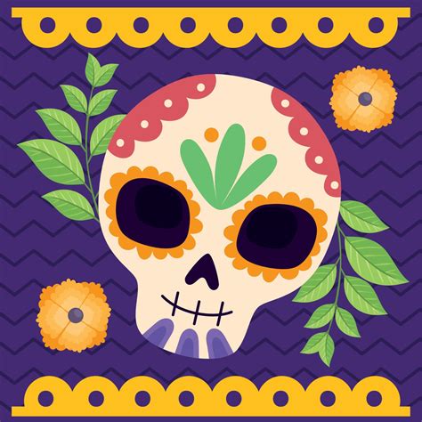 dia de los muertos skull with flowers 12486937 Vector Art at Vecteezy