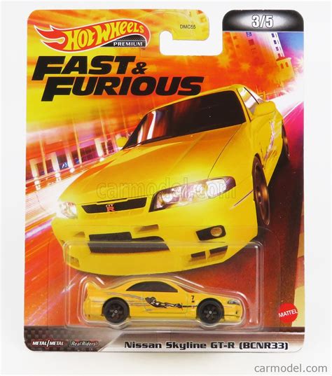 MATTEL HOT WHEELS HCP26 Scale 1 64 NISSAN SKYLINE GT R BCNR33 2001 FAST FURIOUS YELLOW