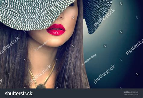 Beautiful Sexy Brunette Woman Red Lips Stock Photo 481602268 Shutterstock