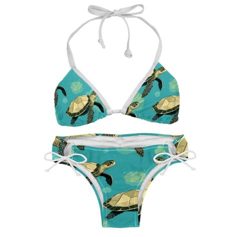 Turtle Seamless Stylish Bikini Set With Detachable Sponge And Adjustable Strap Two Pack Swim