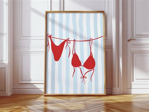 Red Bikini Print Hanging Bikini Poster Summer Print Beach Wall Art Home Decor Vintage