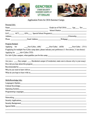 Fillable Online Csi Utdallas Application Form For Summer Camps