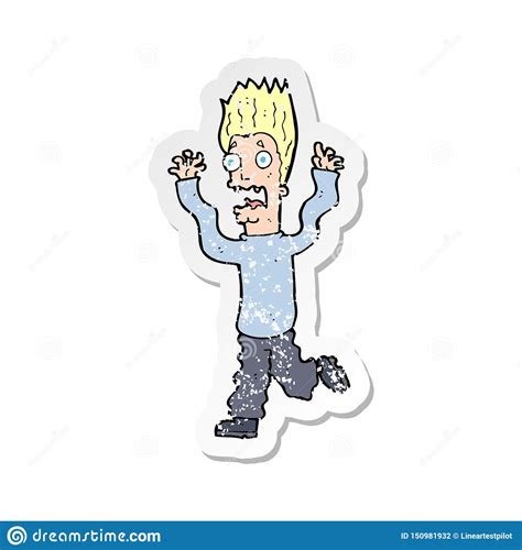 A Creative Retro Distressed Sticker Of A Cartoon Terrified Man Stock