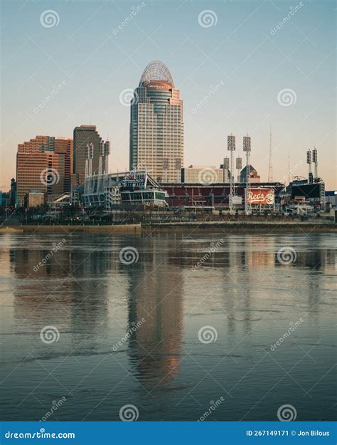 The Cincinnati Skyline and Ohio River, Cincinnati, Ohio Stock Image