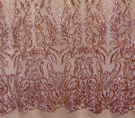 KARMA Rose Gold Nude Mesh Big Print Sequin Way Stretch Fabric Sold By The Yard Etsy