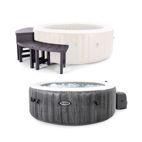 Intex PureSpa Plus Greywood Inflatable Hot Tub Jet Spa W Accessories Benches 1 Piece QFC