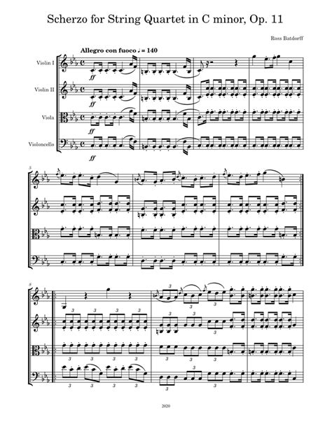 Scherzo For String Quartet In C Minor Op 11 Sheet Music For Violin