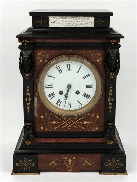 Antique French Mantle Clock With Silver Award Plaque Clocks Marble