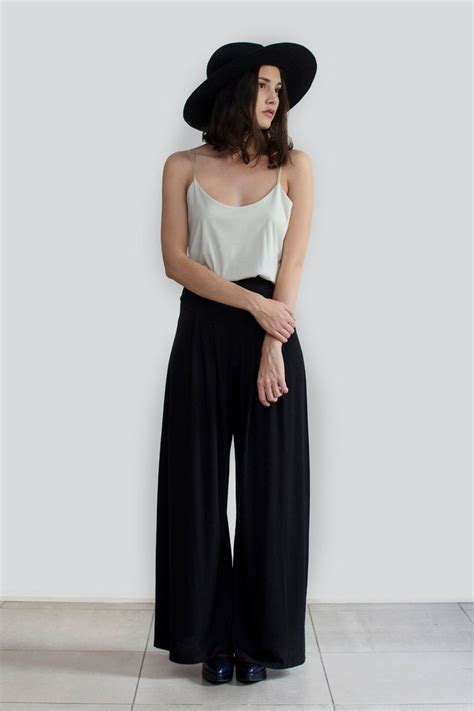 Black Palazzo Pant Wide Leg Trousers Boho High Waist Etsy Black Palazzo Pants Fashion