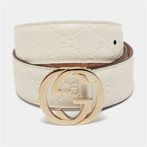 Gucci White Guccissima Leather Interlocking G Buckle Belt 80cm Gucci