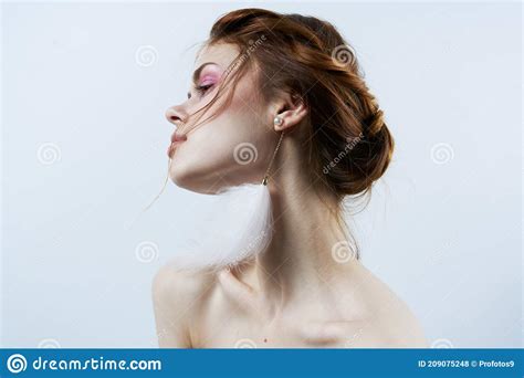 Attractive Woman Bright Makeup Naked Shoulders Decoration Glamor Close Up Stock Photo Image Of