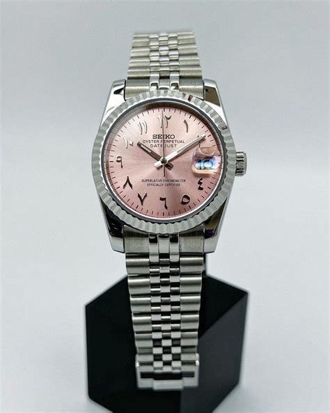 Custom Seiko Mod Ash Pink Arabic Datejust 36mm Womens Fashion