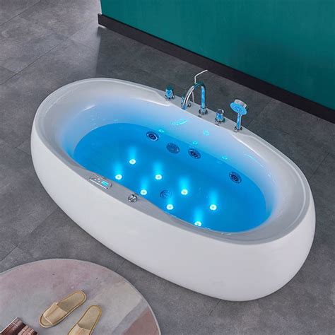 Freestanding Bath Acrylic Soaking White Heater Included Bathtub - Clearhalo