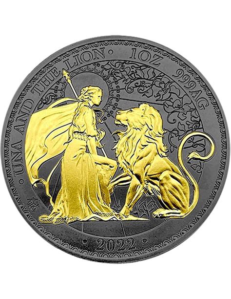 UNA ET LE LION Gold Black Empire 1 Oz Silver Coin 1 Pound Sainte Hé