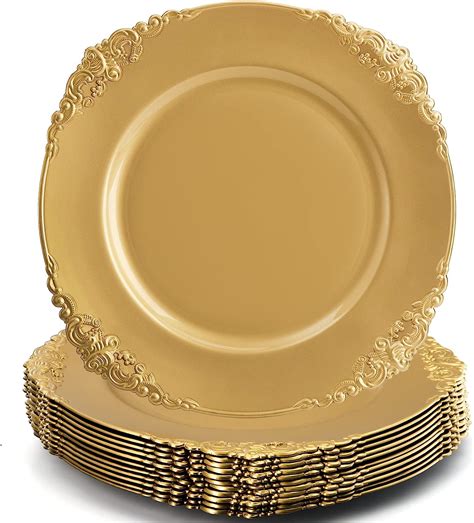 Okllen 12 Pack Gold Charger Plates 13 Round Charger Plates With Embossed Rim Decorative