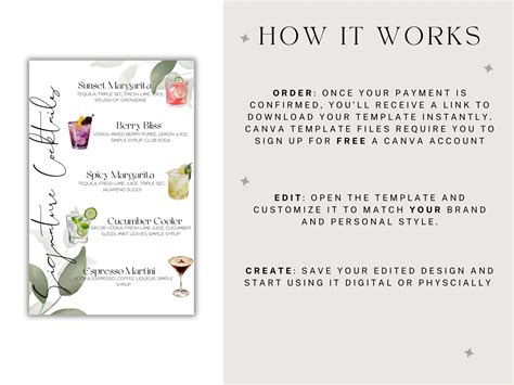 Editable Signature Cocktail Menu Template | Customizable Digital Bar