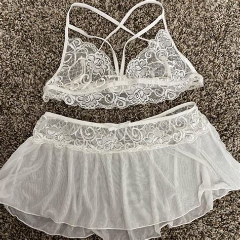 White Piece Lingerie Set Lace Bralette And Mini Depop