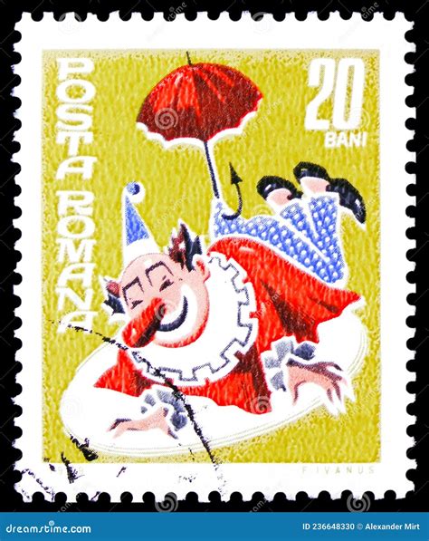 Postage Stamp Printed In Romania Shows Circus Clown Romanian State