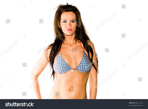Sexy Brunette Woman Fashion Model Swimsuit Foto Stok