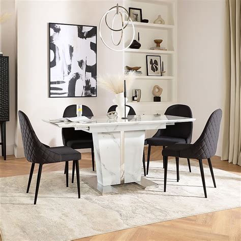 Vienna Extending Dining Table Ricco Chairs White Marble Effect