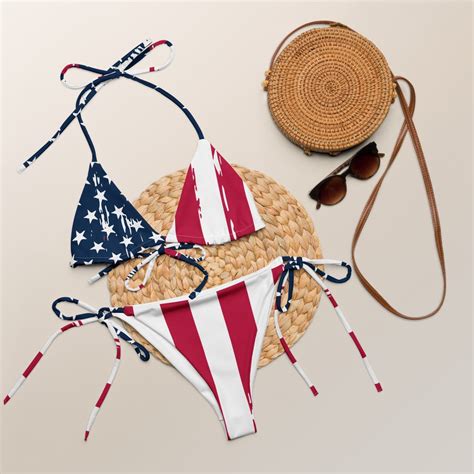 Distressed American Flag Fourth Of July USA Bikini Independence Day Swimsuit String Bikini