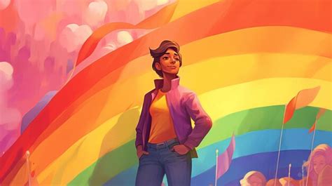 Desfile De Gays E L Sbicas Uma Bandeira Arco Ris Dia Do Orgulho Lgbtq M S Do Orgulho Gay