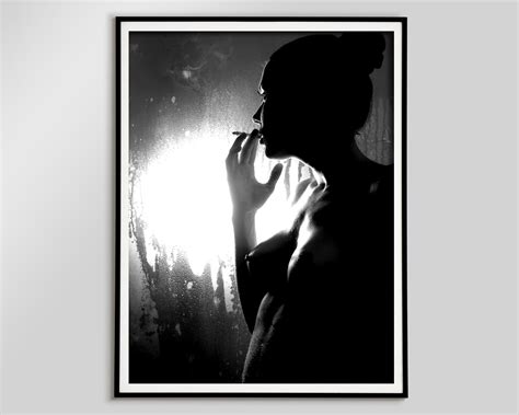 Nude Woman Smoking Cigarette Poster Black And White Feminist Print