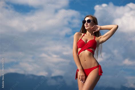 Beautiful Woman In Bikini Sunbathing At The Seaside Summer Time Beach Pool Vacation Stock