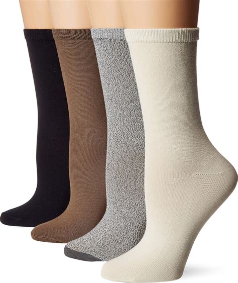 Hue Womens Super Soft Crew Sock 4 Pack Sockshosiery Ivory Marled One Size