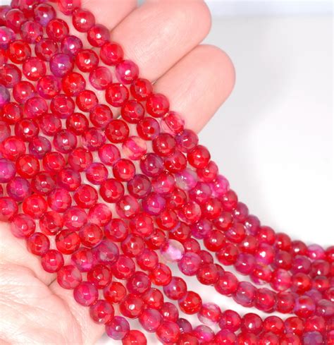 Mm Dark Red Agate Gemstone Faceted Round Loose Beads