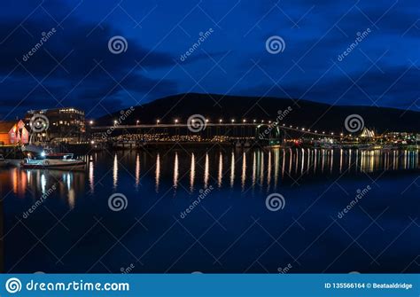 Night View of Tromso Bridge, Tromso, Norway Stock Photo - Image of ...