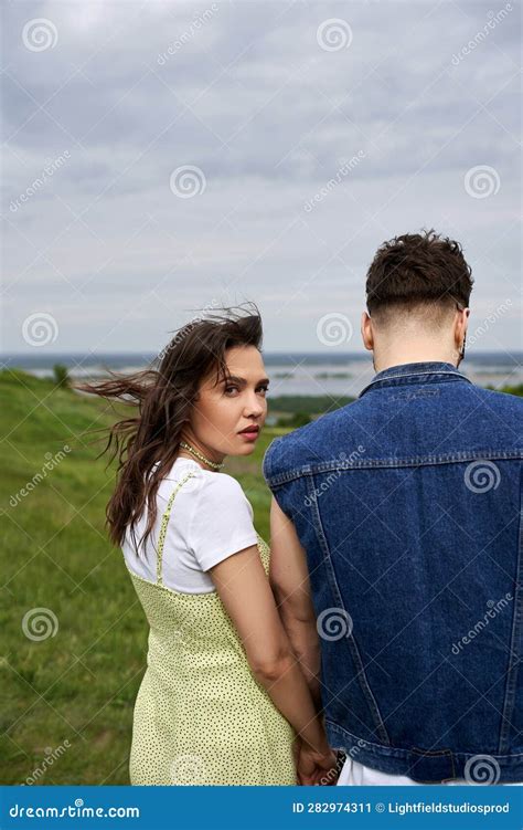 Fashionable Brunette Woman In Summer Sundress Stock Image Image Of