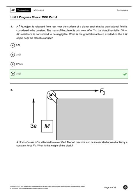 Ap Physics Unit Progress Check Mcq Part A Harrisburg