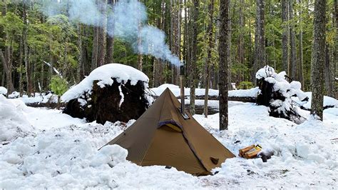 Hot Tent Camping In Snow 2 Nights Winter Camping In Old Growth Forest