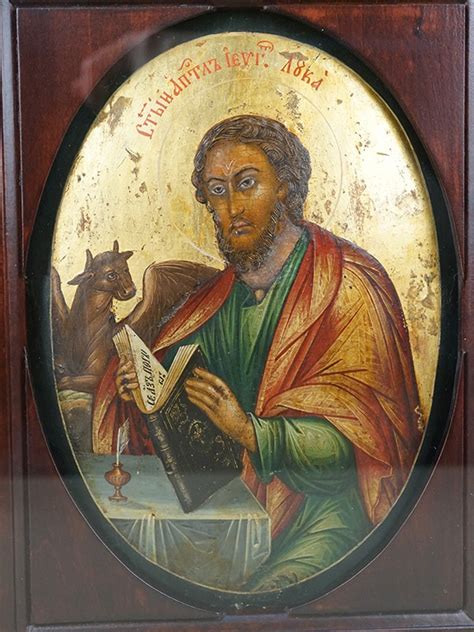 Икона в киоте «Святой Евангелист Лука», дерево, левкас, темпера ...