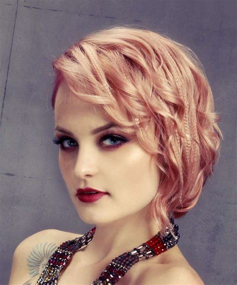 Short Braided Light Blonde And Pink Two Tone Hairstyle