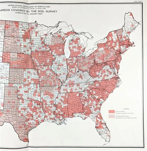 1934 UNITED STATES Map ORIGINAL Soil Surveys Counties LARGE Agriculture