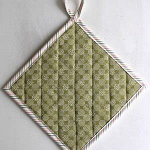 Quilted Patchwork Hot Pad Gray Green And Pink Patchwork Pot Holder X Decorative Pieced