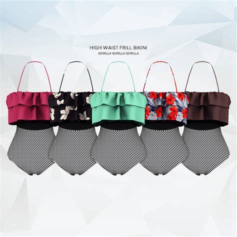 Скачать мод Купальник High Waist Frill Bikini для Симс 4 бесплатно