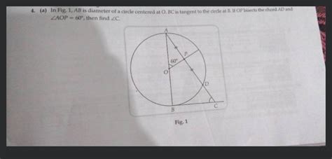 A In Fig Ab Is Diameter Of A Circle Centered At O Bc Is Tangent